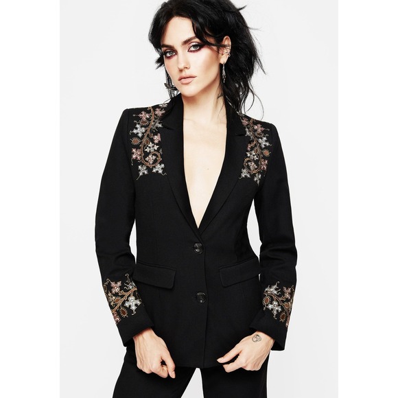 Disturbia Jackets & Blazers - Disturbia $135 Women's Nasturtium Floral Jewel-Tone Embroidered Relaxed Blazer